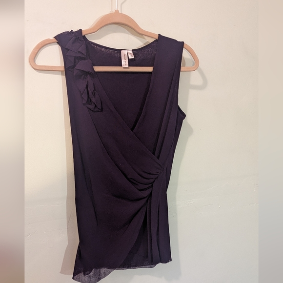 Eggplant deep purple mesh overlay wrap top M Sweet Pea by Tracy Frati - Picture 6 of 14